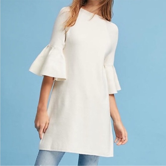 Moth Dresses & Skirts - Anthropologie Moth Cream Mini Dress Bell Sleeves Large Sweater Dress